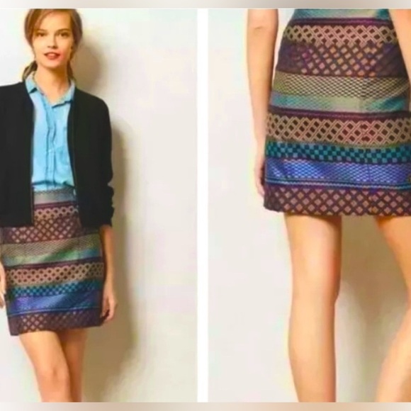 Mauve Dresses & Skirts - Maeve Audra Mini Skirt Mixed Media Metallic Jacquard pattern side zipper size 0